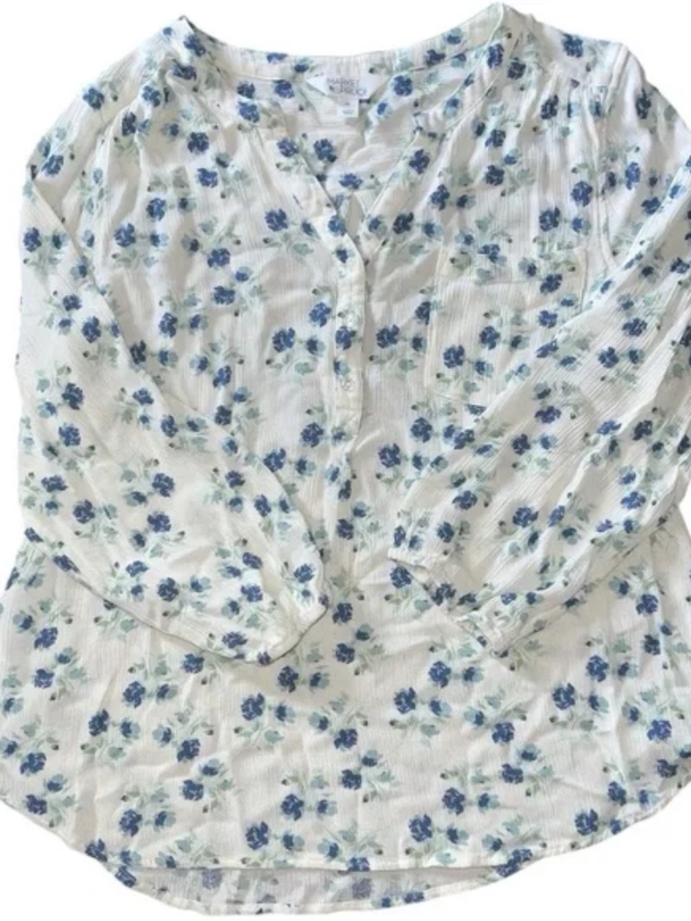 Market & Spruce White & Blue Floral Blouse